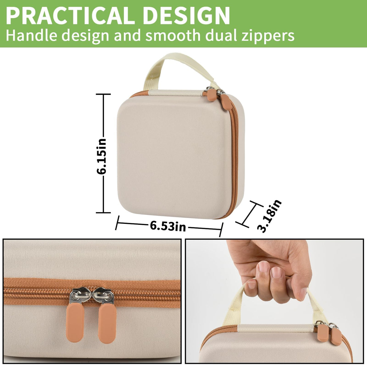 Beige for NIIMBOT label maker case dimensions with handle and dual zippers