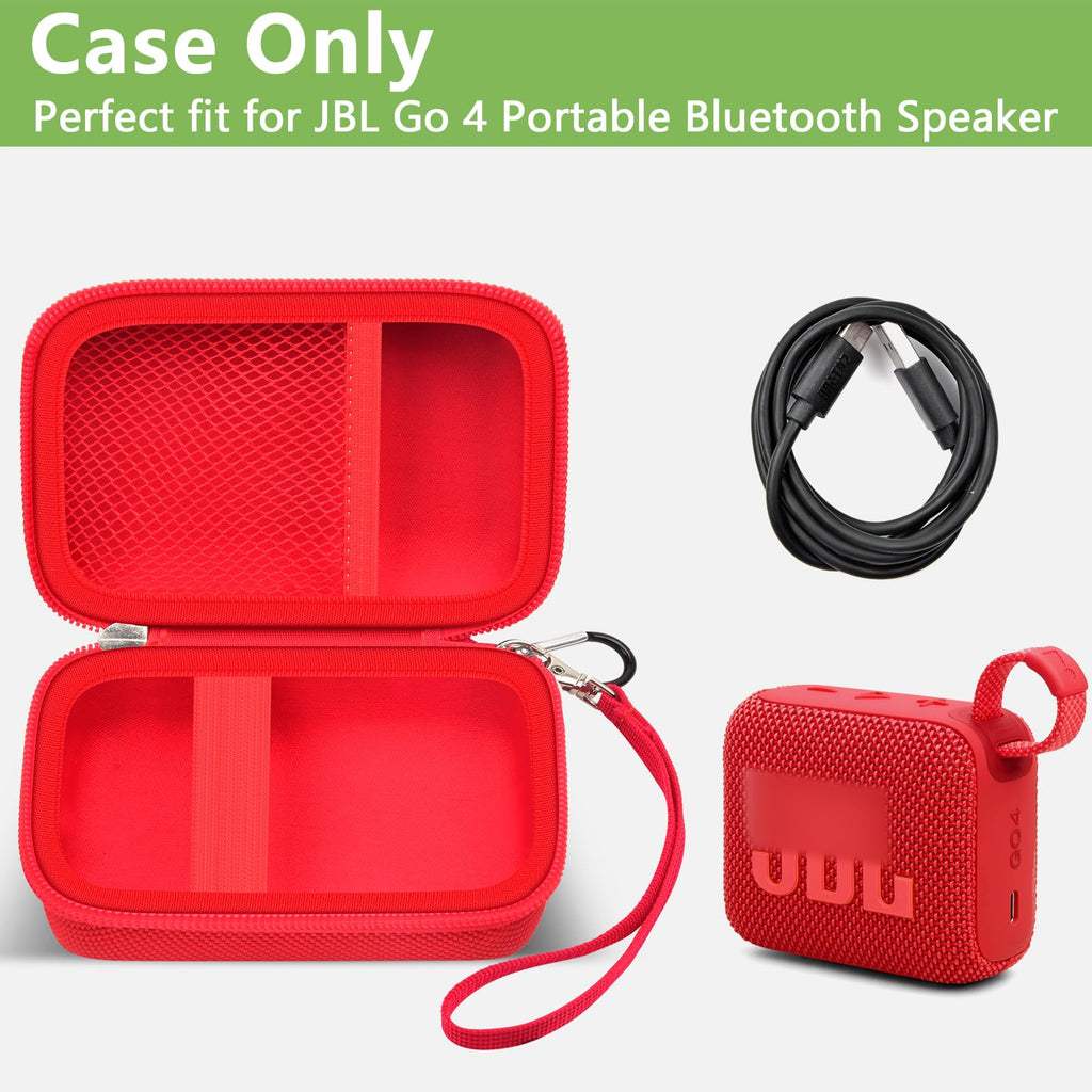Open red for JBL Go speaker case with mesh cable pocket and elastic retaining strap; case only