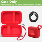 Open red for JBL Go speaker case with mesh cable pocket and elastic retaining strap; case only
