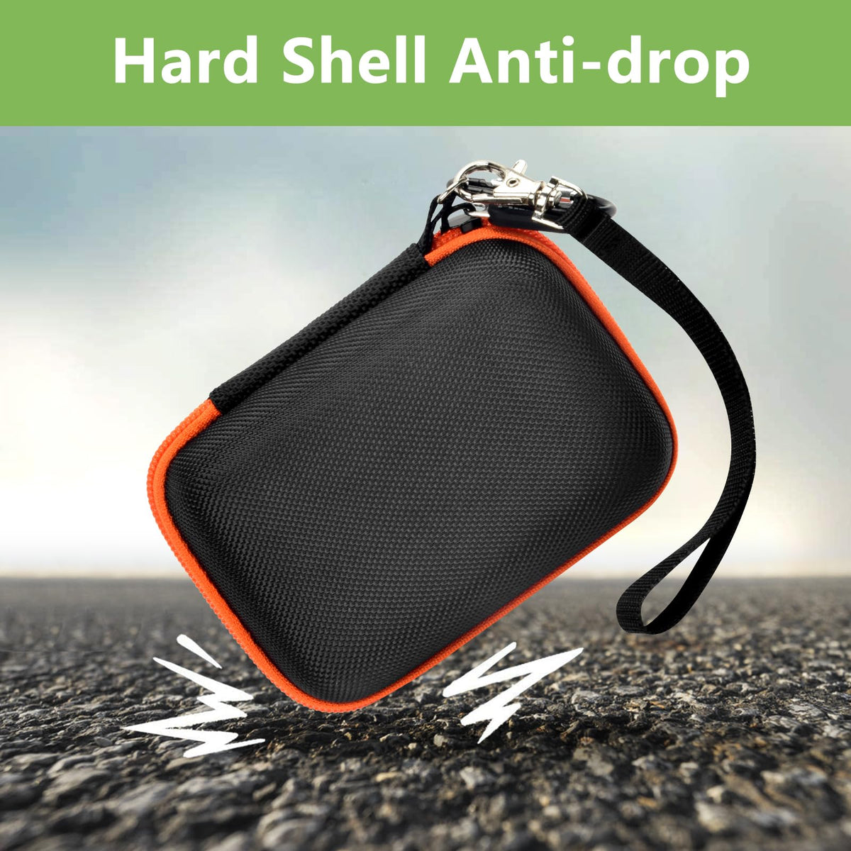 Black and orange hard-shell for JBL Go speaker case demonstrating anti-drop protection