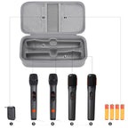 Open light gray for JBL PartyBox wireless microphone case with dual mic compartments and battery storage