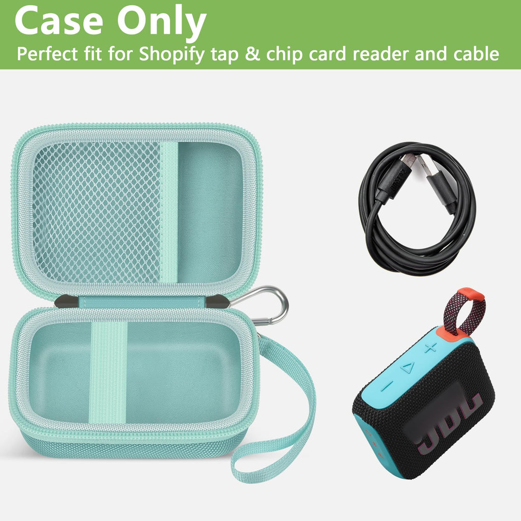 Open mint green for JBL Go speaker case with mesh cable pocket and elastic retaining strap; case only