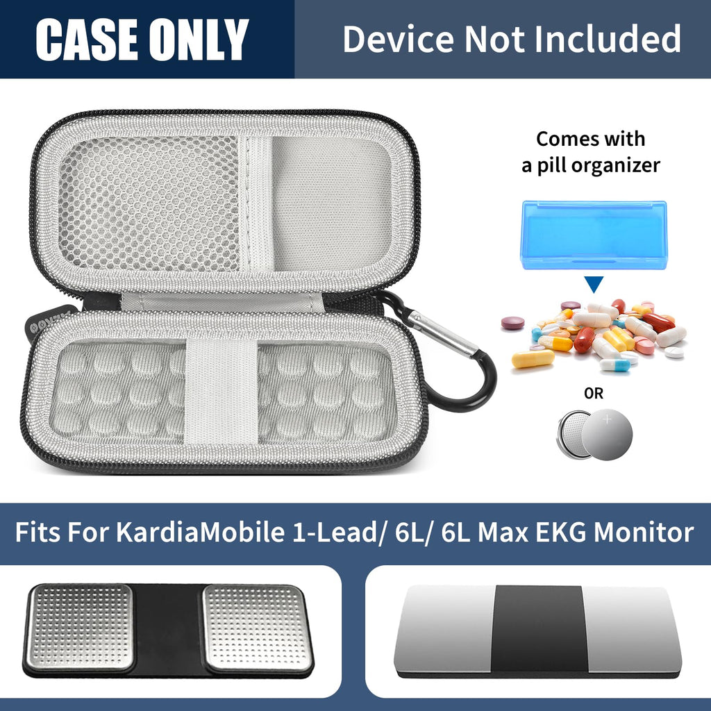 Black for KardiaMobile case with mesh pocket, sensor area, and accessory compartments; case only