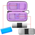 Open purple for KardiaMobile case with mesh pocket, sensor area, and accessory compartments