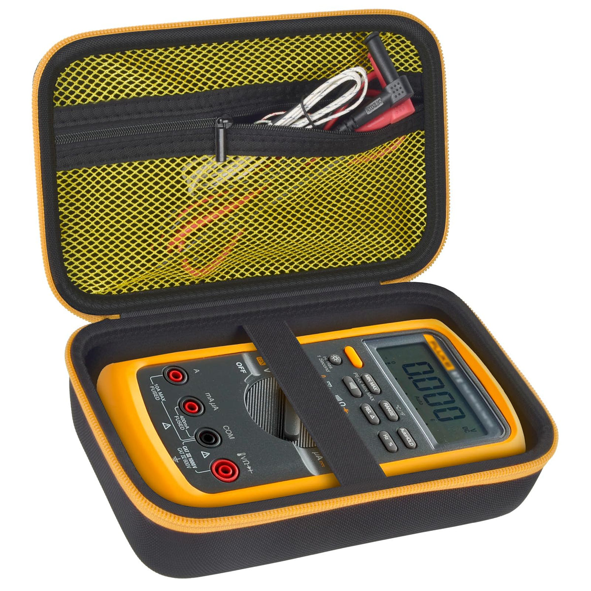 for Fluke Digital Multimeter Carrying Case | ALKOO – for 87v / Black + Yellow Pocket – protective case product view