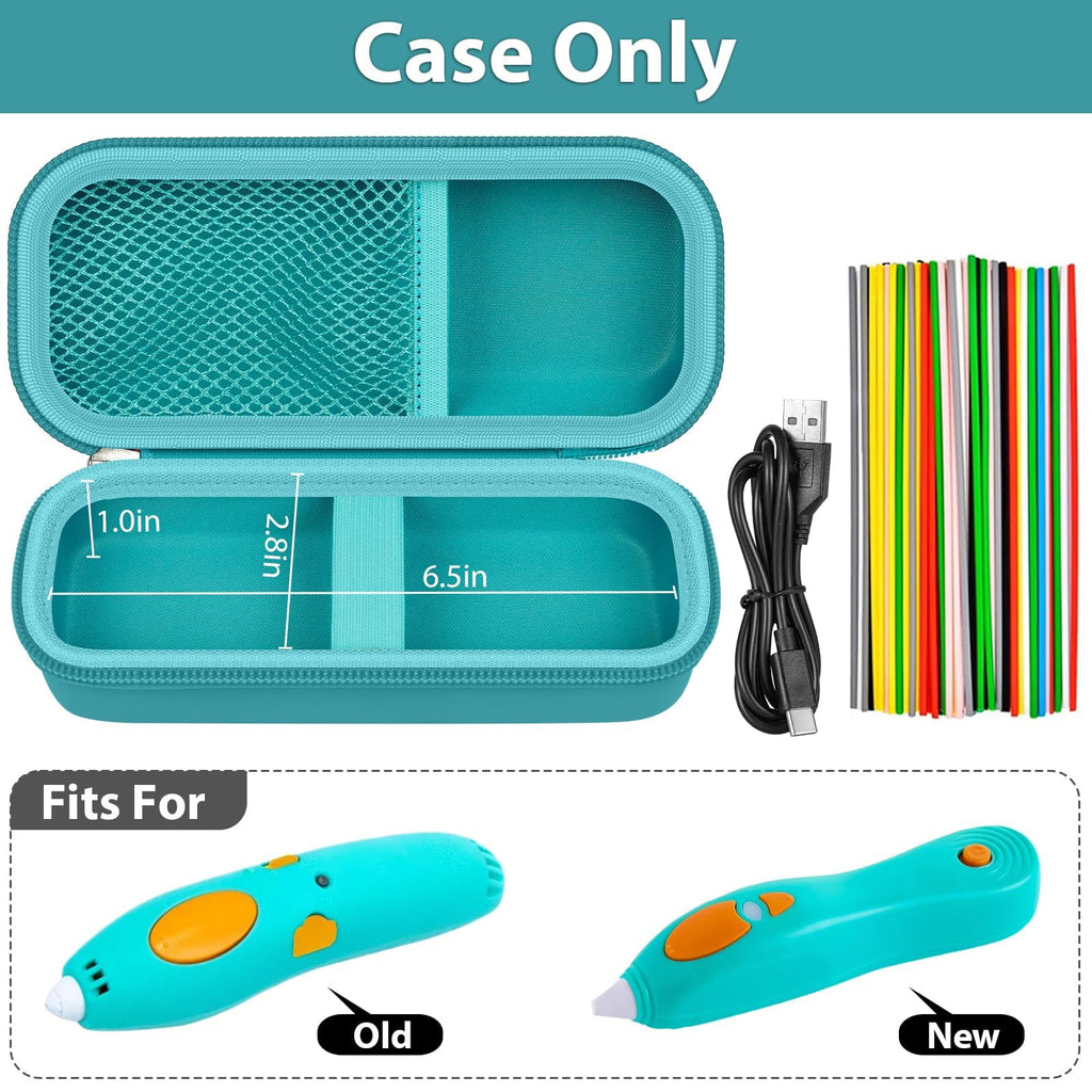 Open teal for 3Doodler Start+ pen case with mesh filament pocket and elastic straps; case only