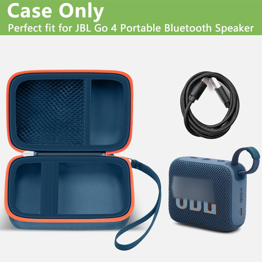 Open blue and orange for JBL Go speaker case with mesh cable pocket and elastic retaining strap; case only