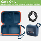 Open blue and orange for JBL Go speaker case with mesh cable pocket and elastic retaining strap; case only
