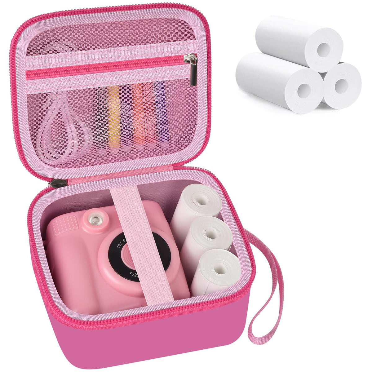 Kids Instant Print Camera Case | ALKOO – Rose with Paper – protective case product view