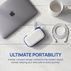 White for SanDisk portable SSD case on a desk, designed for travel portability