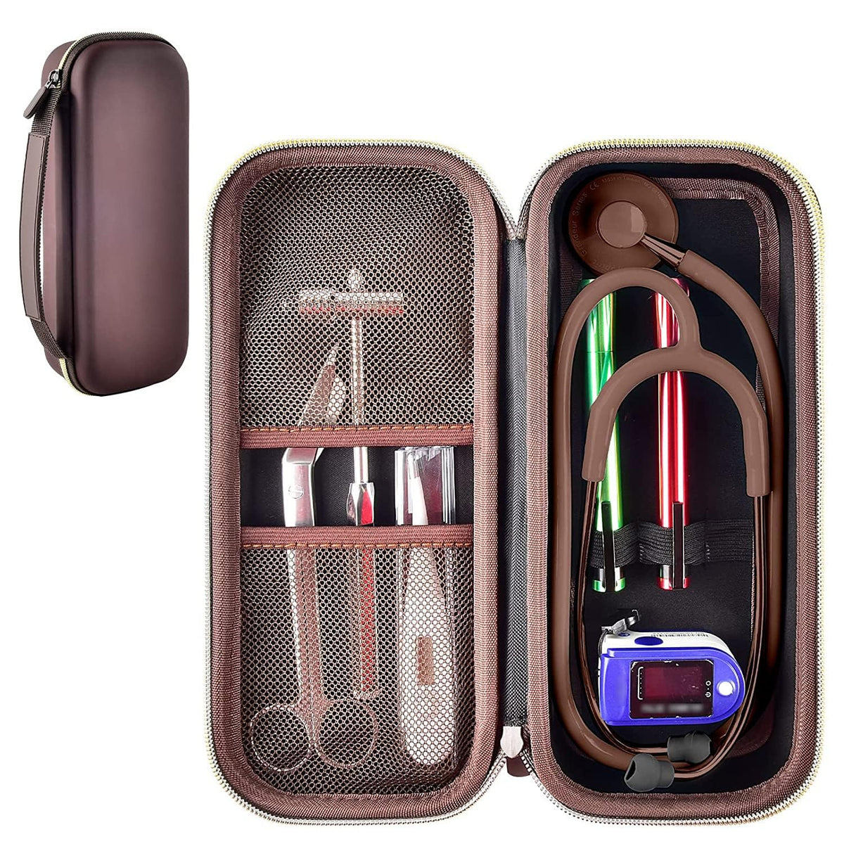 Stethoscope Case for Littmann, for MDF & for Omron | ALKOO – Dark Brown – protective case product view