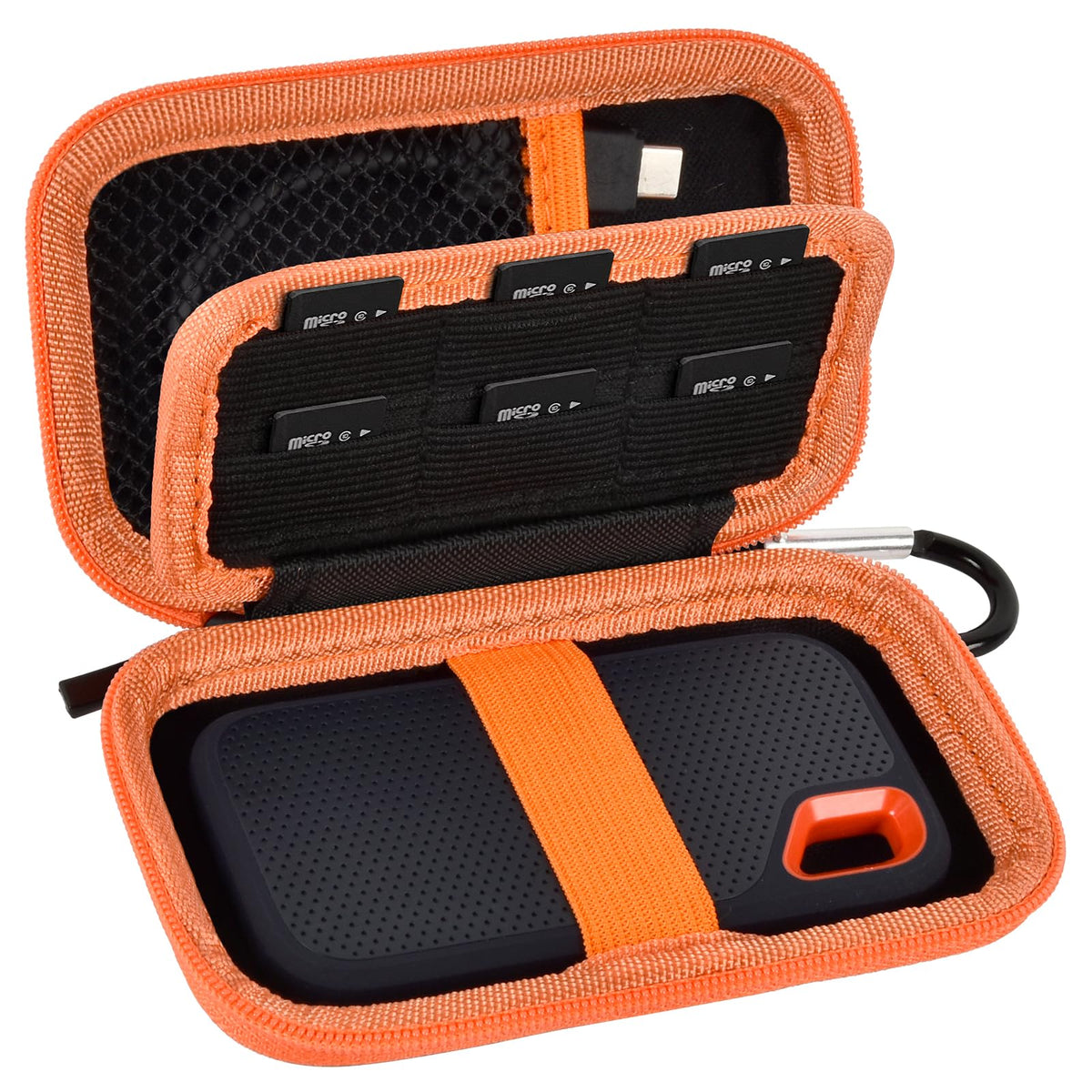 for SanDisk Extreme Portable SSD Case | ALKOO – Orange with SD Card Pocket – protective case product view
