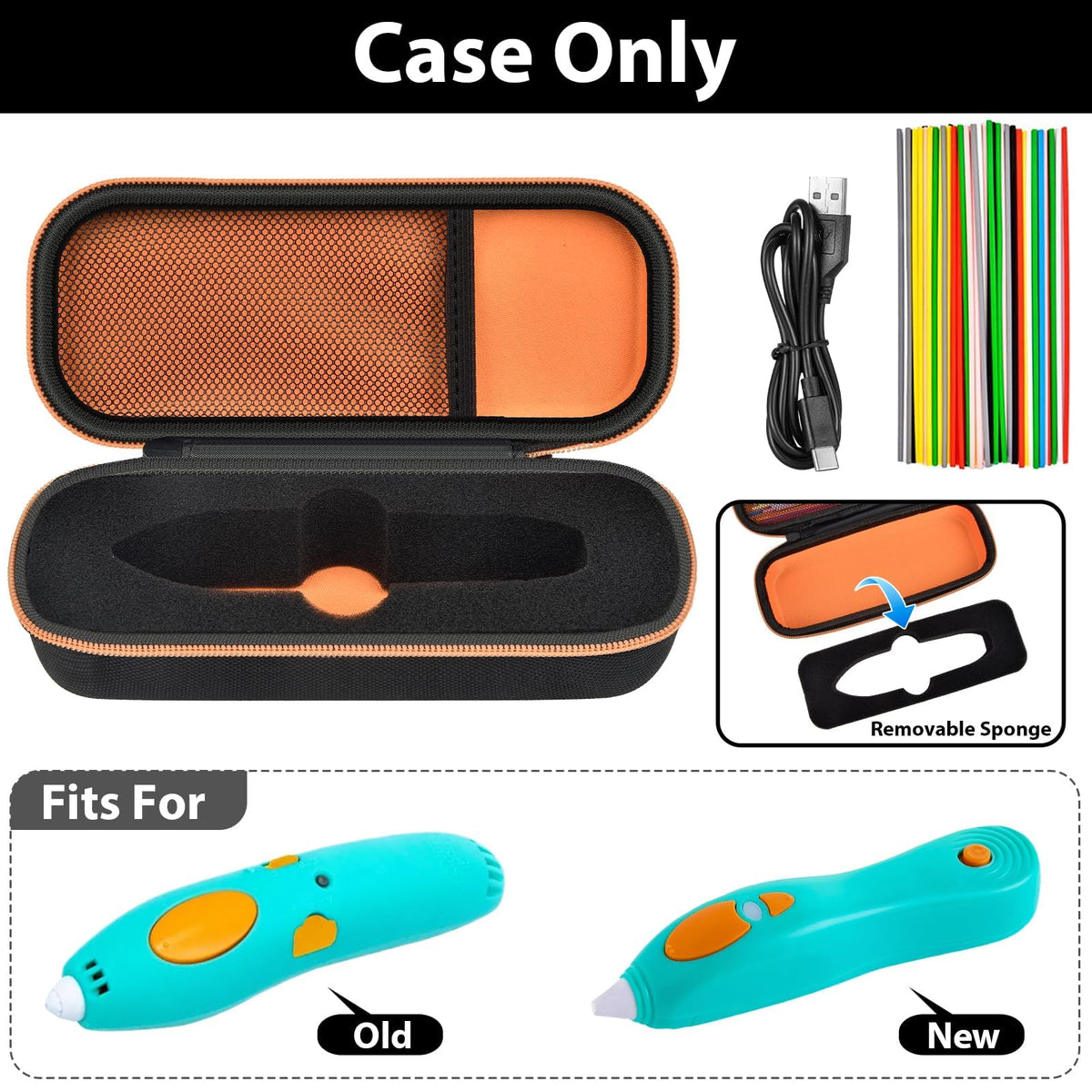 Open black and orange for 3Doodler Start+ pen case with filament storage; case only