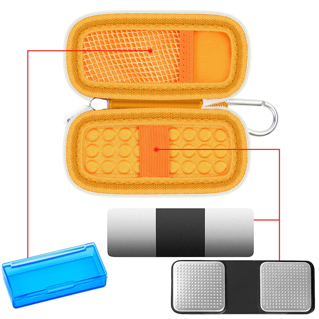 Open orange for KardiaMobile case with mesh pocket, sensor area, and accessory compartments