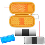 Open orange for KardiaMobile case with mesh pocket, sensor area, and accessory compartments