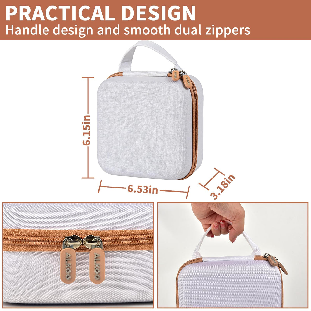 White and tan for NIIMBOT label maker case dimensions with handle and dual zippers