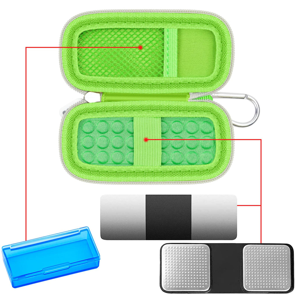 Open green for KardiaMobile case with mesh pocket, sensor area, and accessory compartments