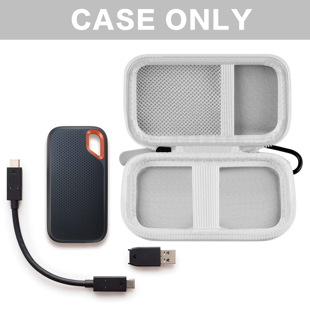 Open white for SanDisk SSD case with portable drive and cable; case only