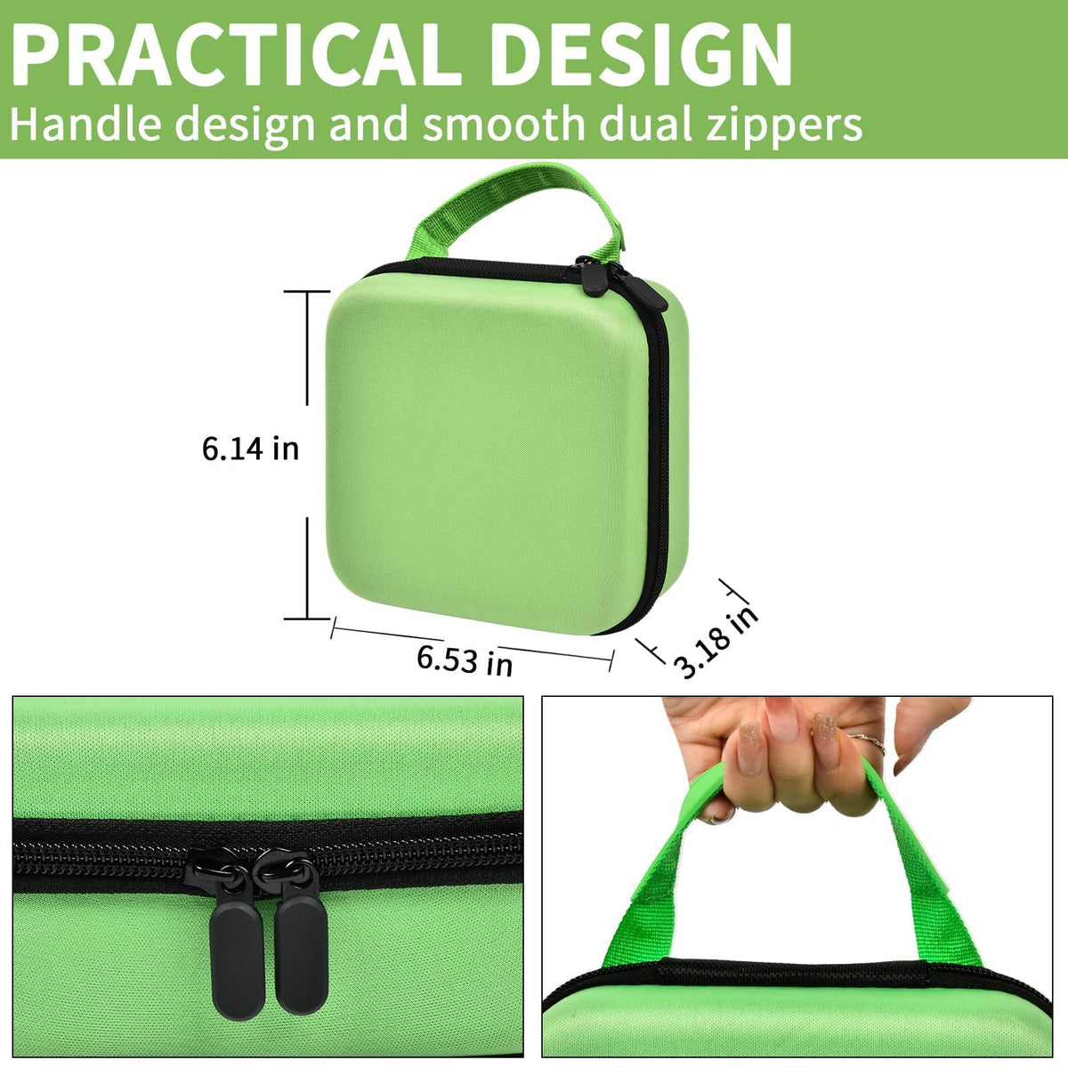 Bright green for NIIMBOT label maker case dimensions with handle and dual zippers
