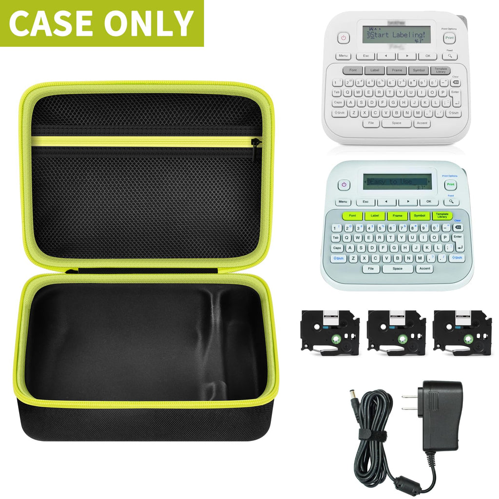 Open black and neon yellow for P-touch label maker case with mesh pocket; case only