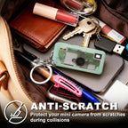 Mint green silicone case for Kodak Charmera keychain camera anti-scratch protection shown inside a bag