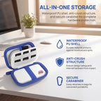 Open for SanDisk SSD organizer showing water-resistant shell, anti-crush structure, and secure carabiner