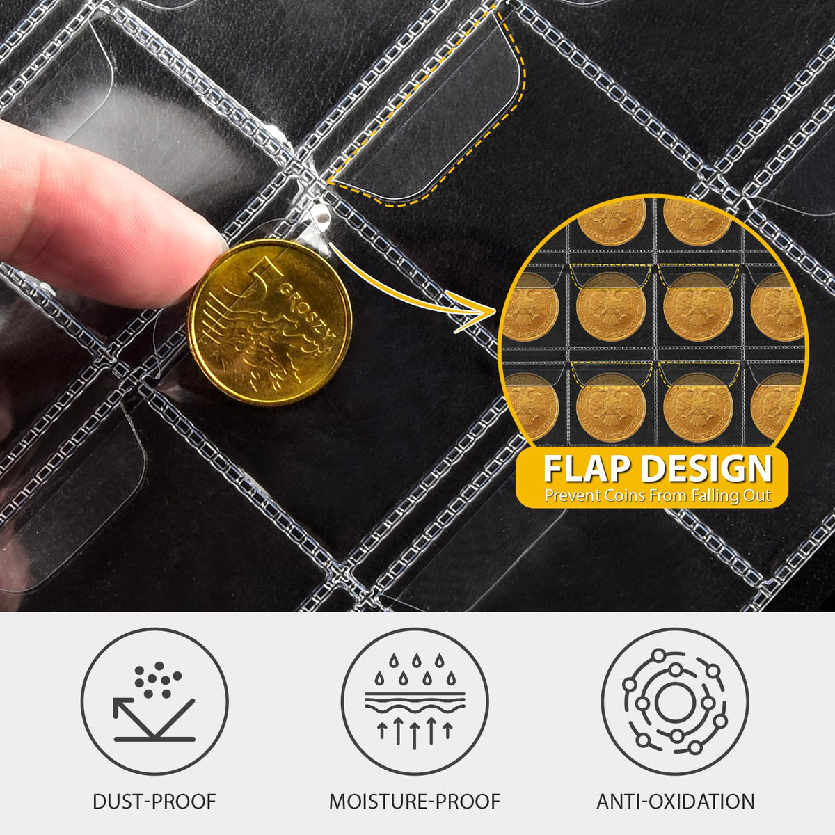 Burgundy coin album with thick transparent pages and premium PU leather cover