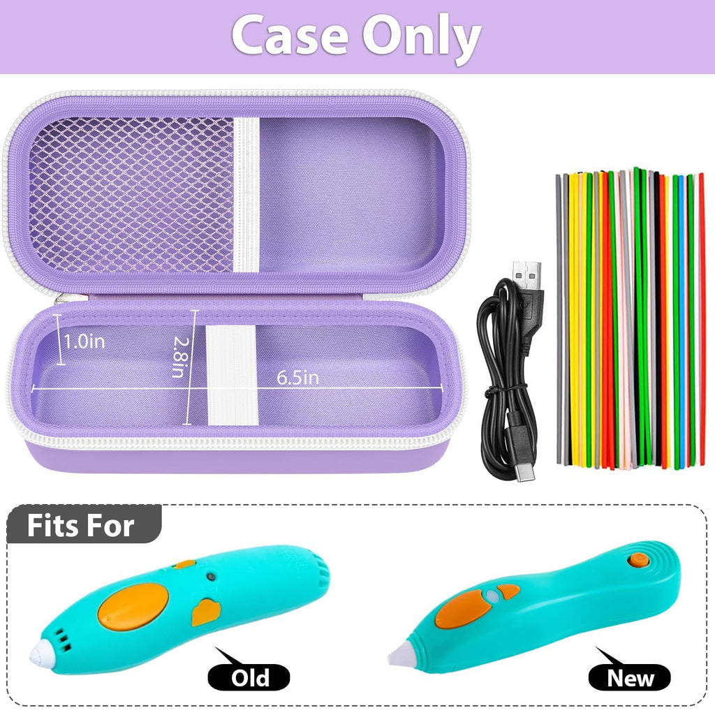 Open lavender for 3Doodler Start+ pen case with mesh filament pocket and elastic pen straps; case only