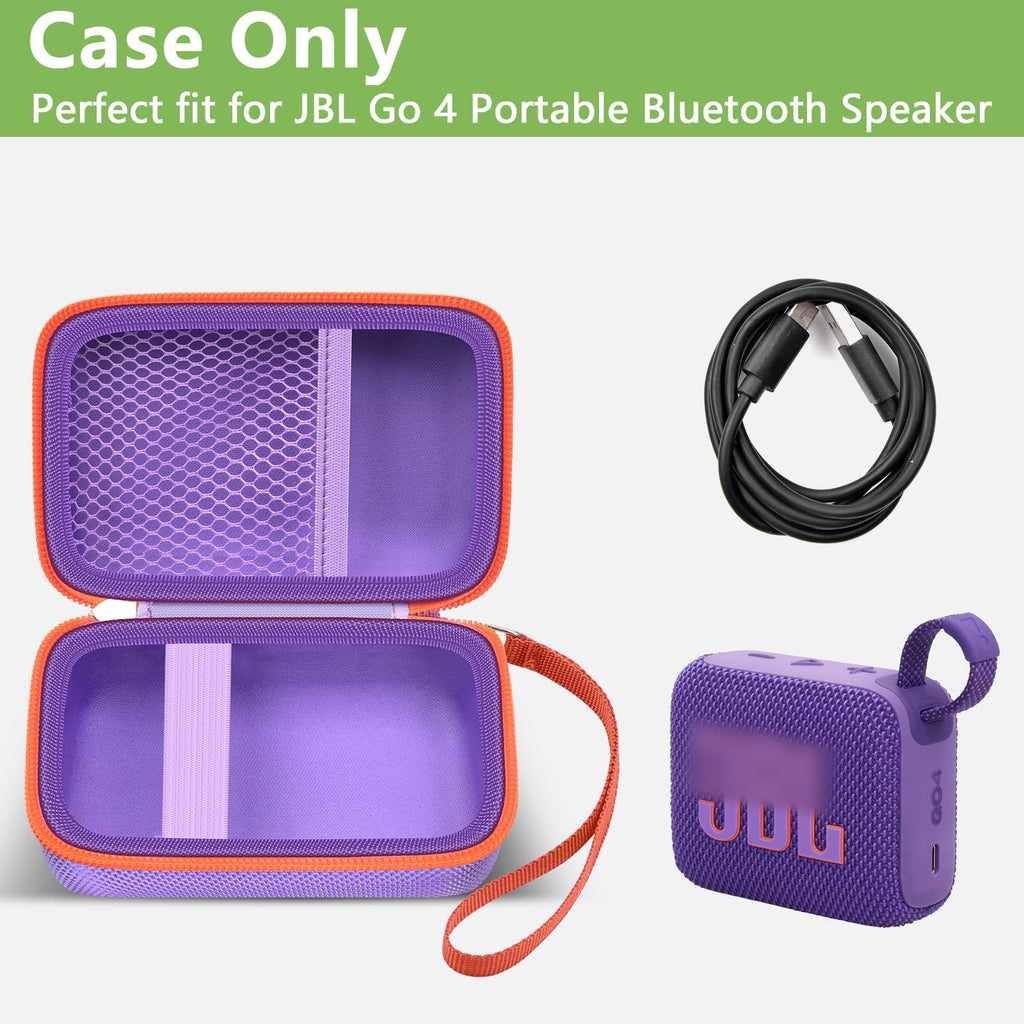Open purple and orange for JBL Go speaker case with mesh cable pocket and elastic retaining strap; case only