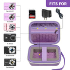 Open lavender compact camera case shown with compatible for Kodak, for Canon, and for Sony cameras