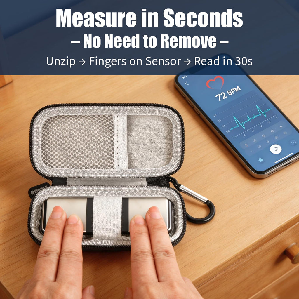 for KardiaMobile measurement performed inside the open black case without removing the device