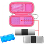 Open pink for KardiaMobile case with mesh pocket, sensor area, and accessory compartments