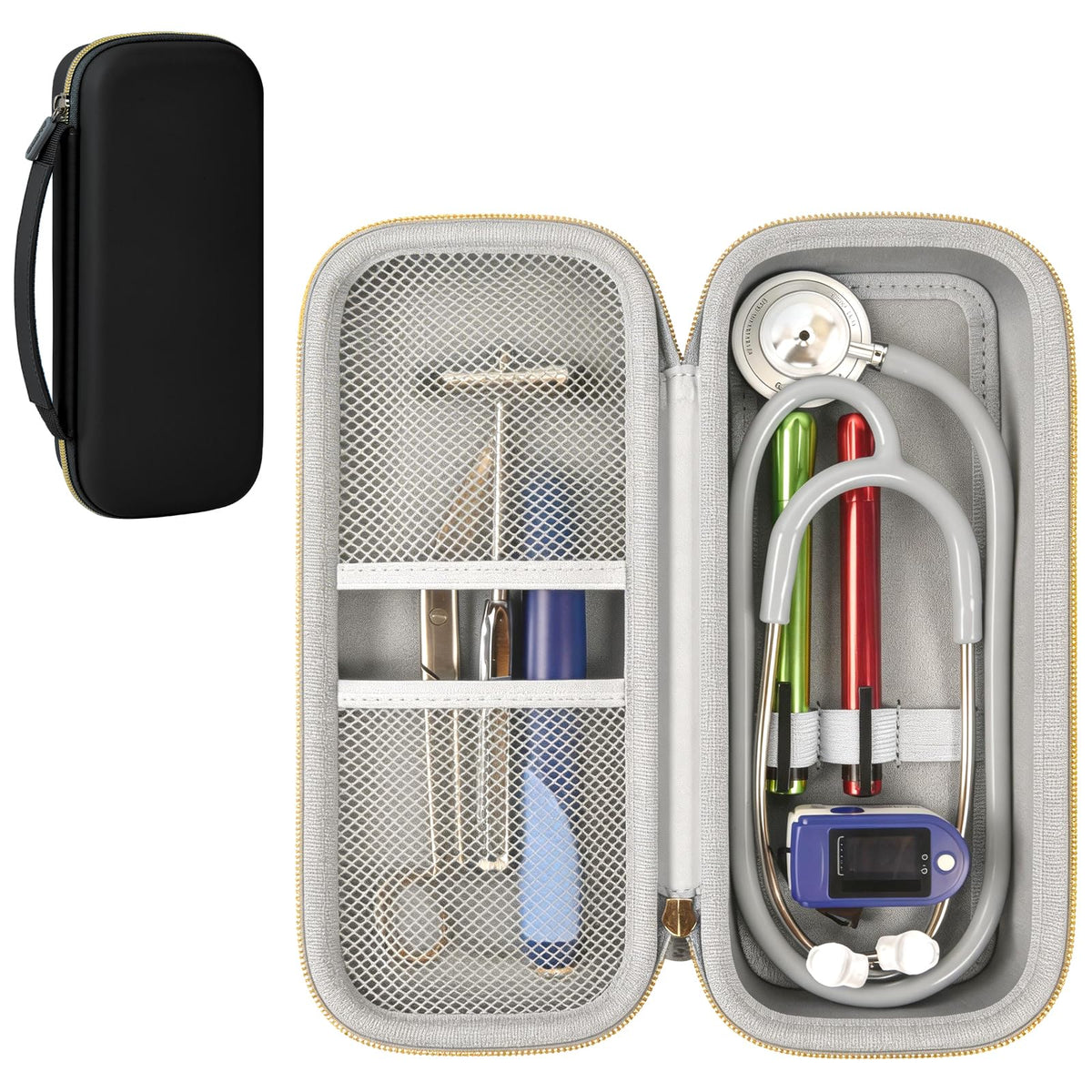 Stethoscope Case for Littmann, for MDF & for Omron | ALKOO – Black + Grey – protective case product view