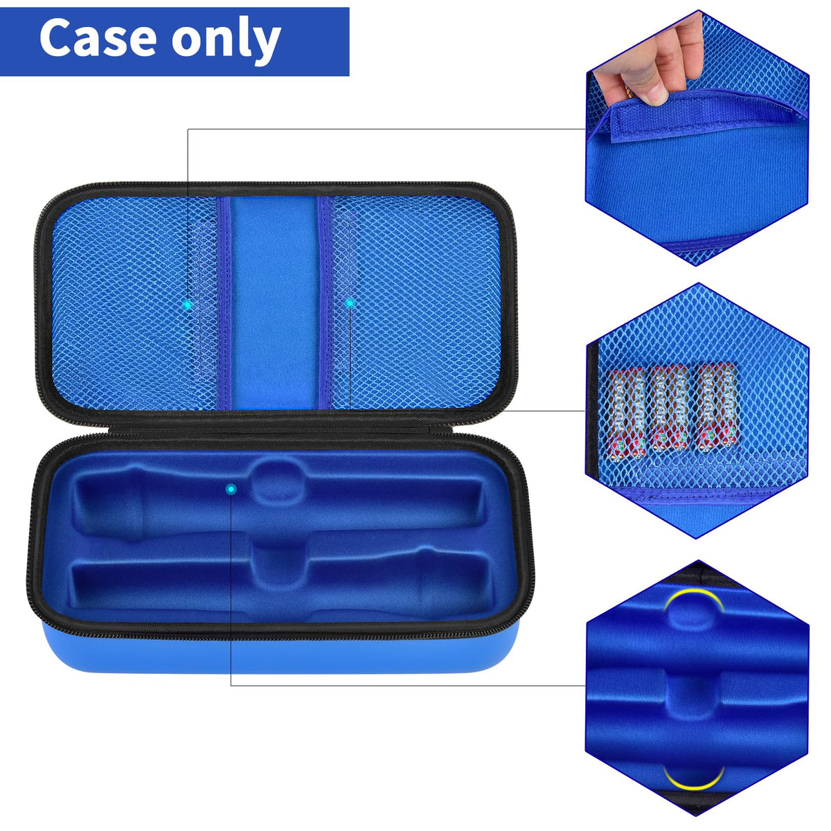 Blue for JBL wireless microphone case dimensions with dual storage layout