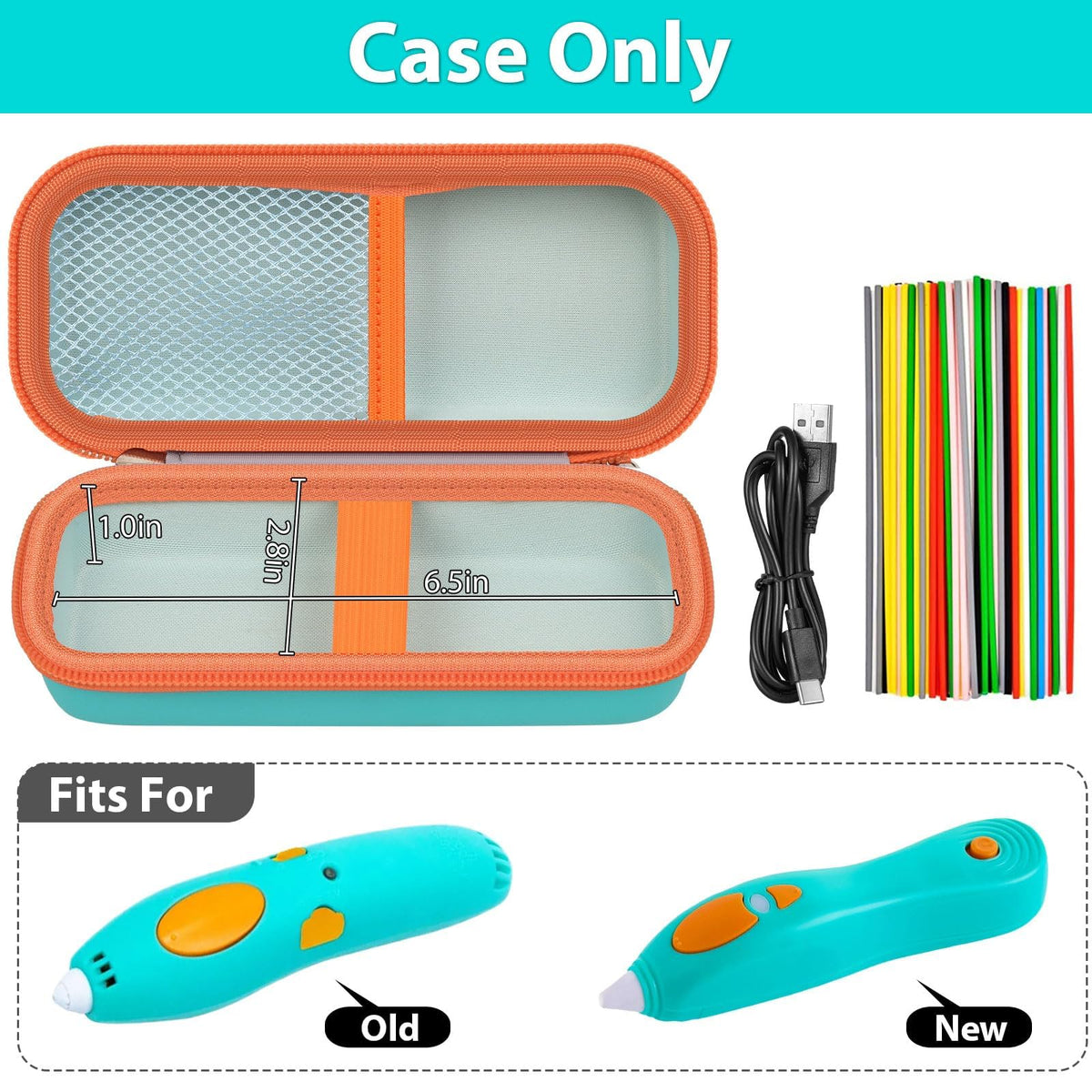 Open turquoise and orange for 3Doodler Start+ pen case with filament storage; case only