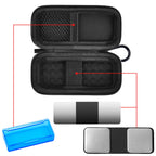 Open black for KardiaMobile case with mesh pocket, sensor area, and accessory compartments