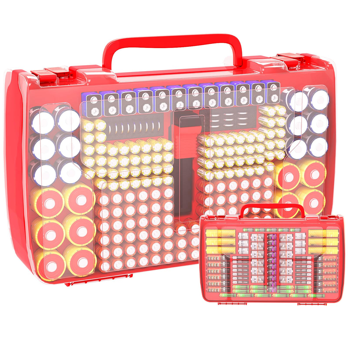 269-Slot Battery Organizer Case with Tester | ALKOO – Red – protective case product view
